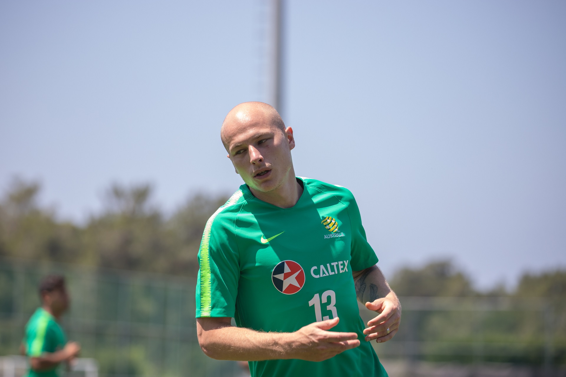 Aaron Mooy as the team goes through the warm up