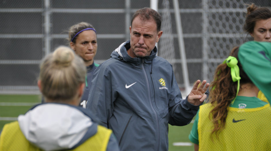 Coach Alen Stajcic taking charge on the training ground.