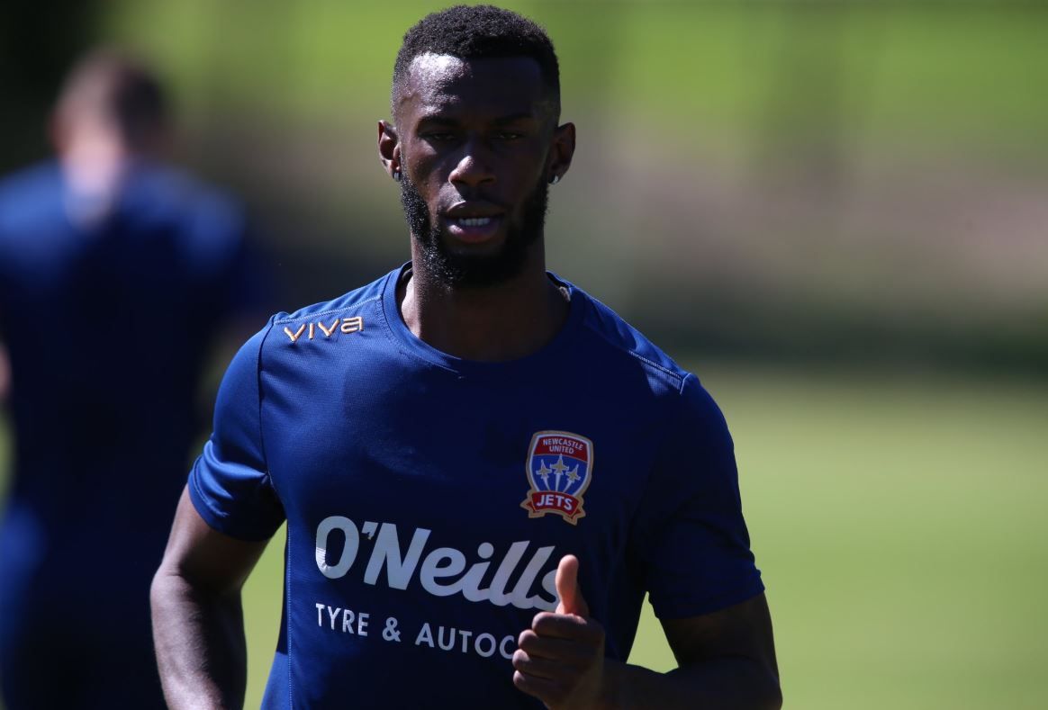 Bernie Ibini on the training pitch with the Jets after signing on Monday