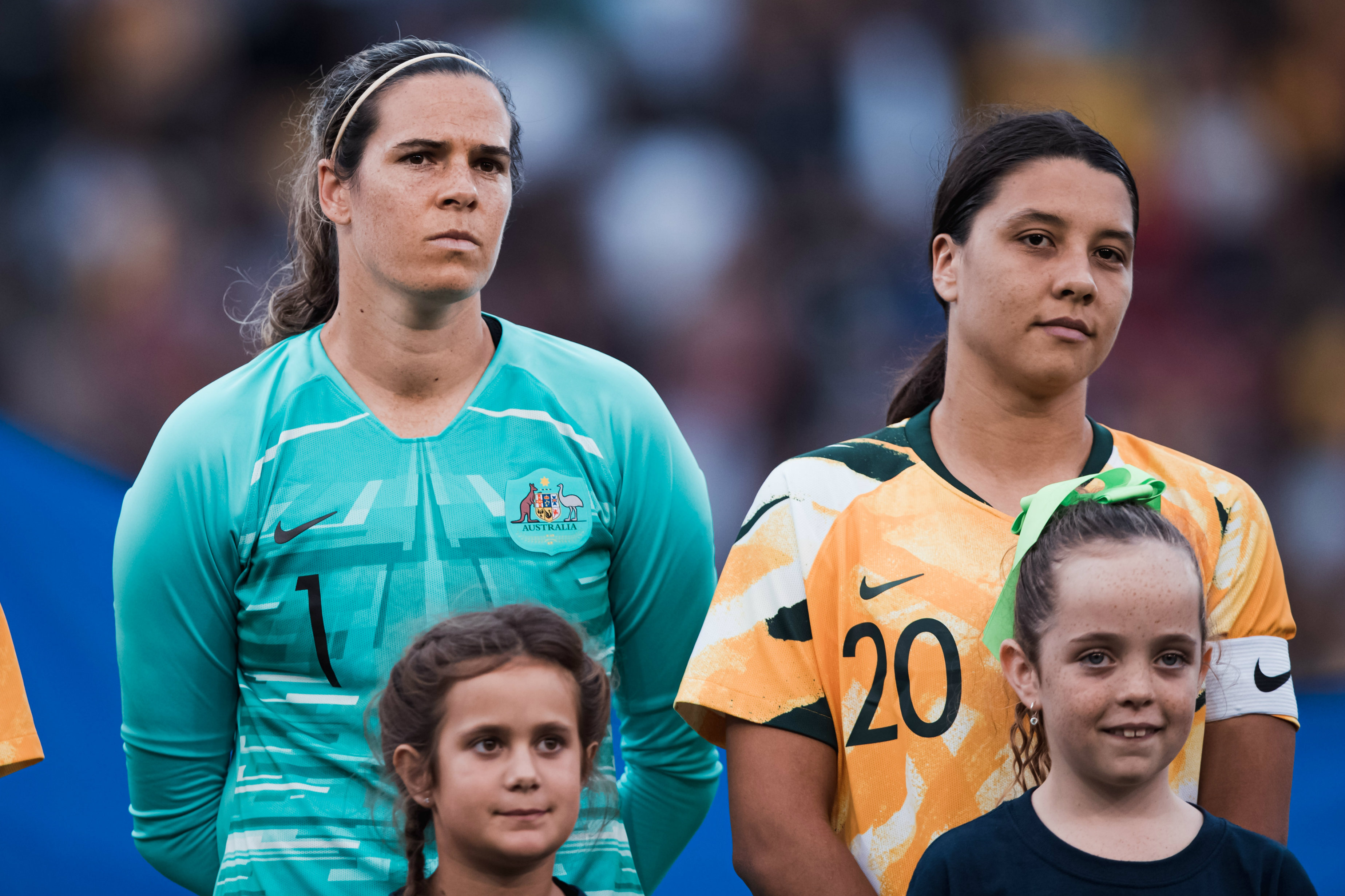 Lydia Williams and Sam Kerr before the game in Newcastle