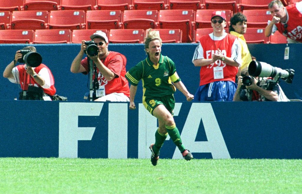 Julie Murray celebrates in the 1999 FIFA Women's World Cup