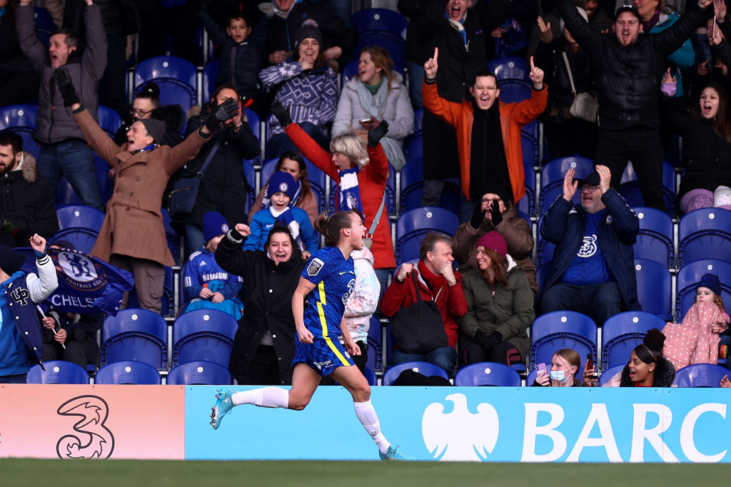 Guro Reiten of Chelsea celebrates after scoring their side's first goal during the Barclays FA Women's Super League match between Chelsea and Manchester City at Kingsmeadow (Photo: GettyImages)