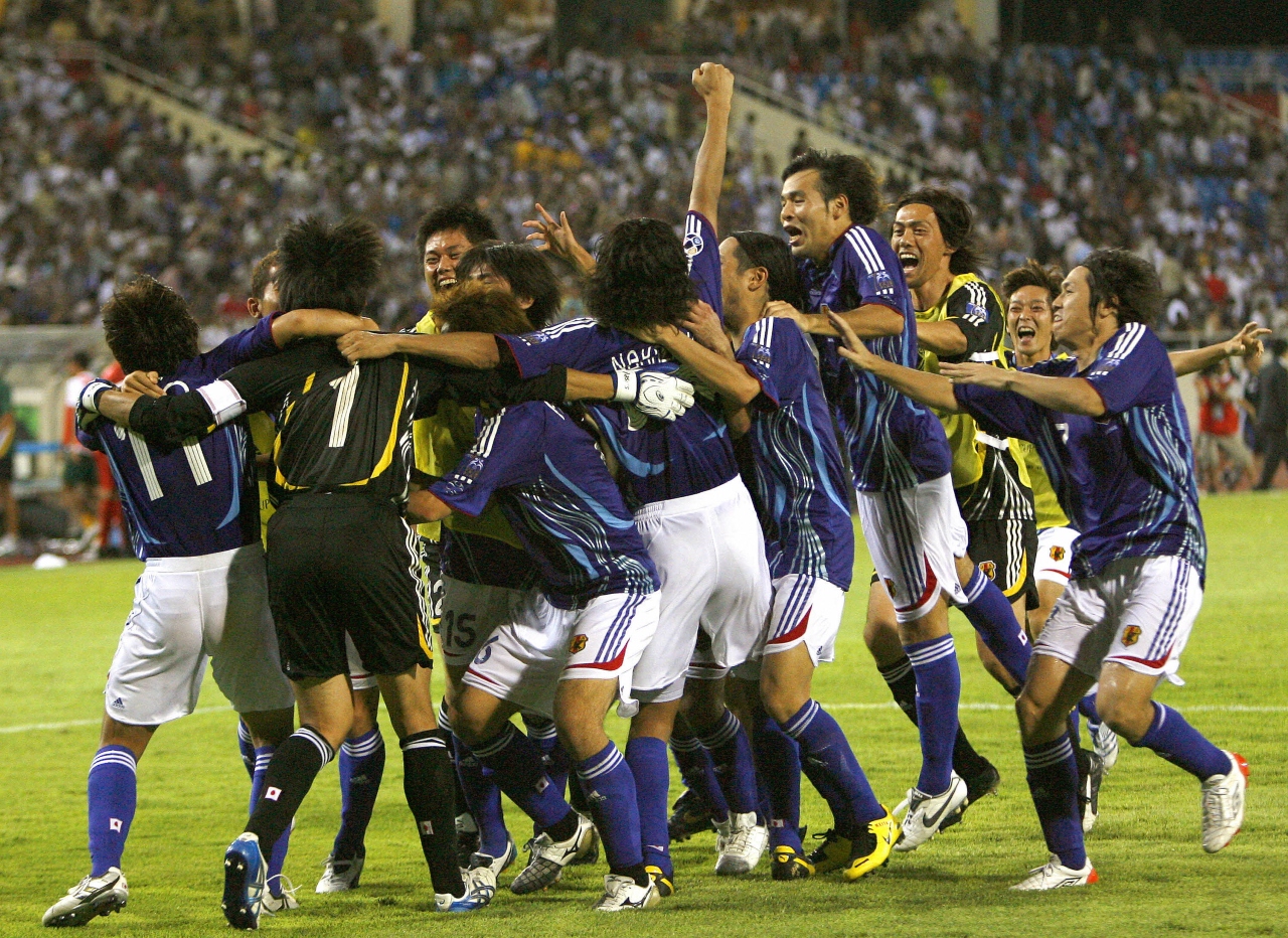 Japan celebrates their penalty shoot out victory in the 2007 Asian Cup
