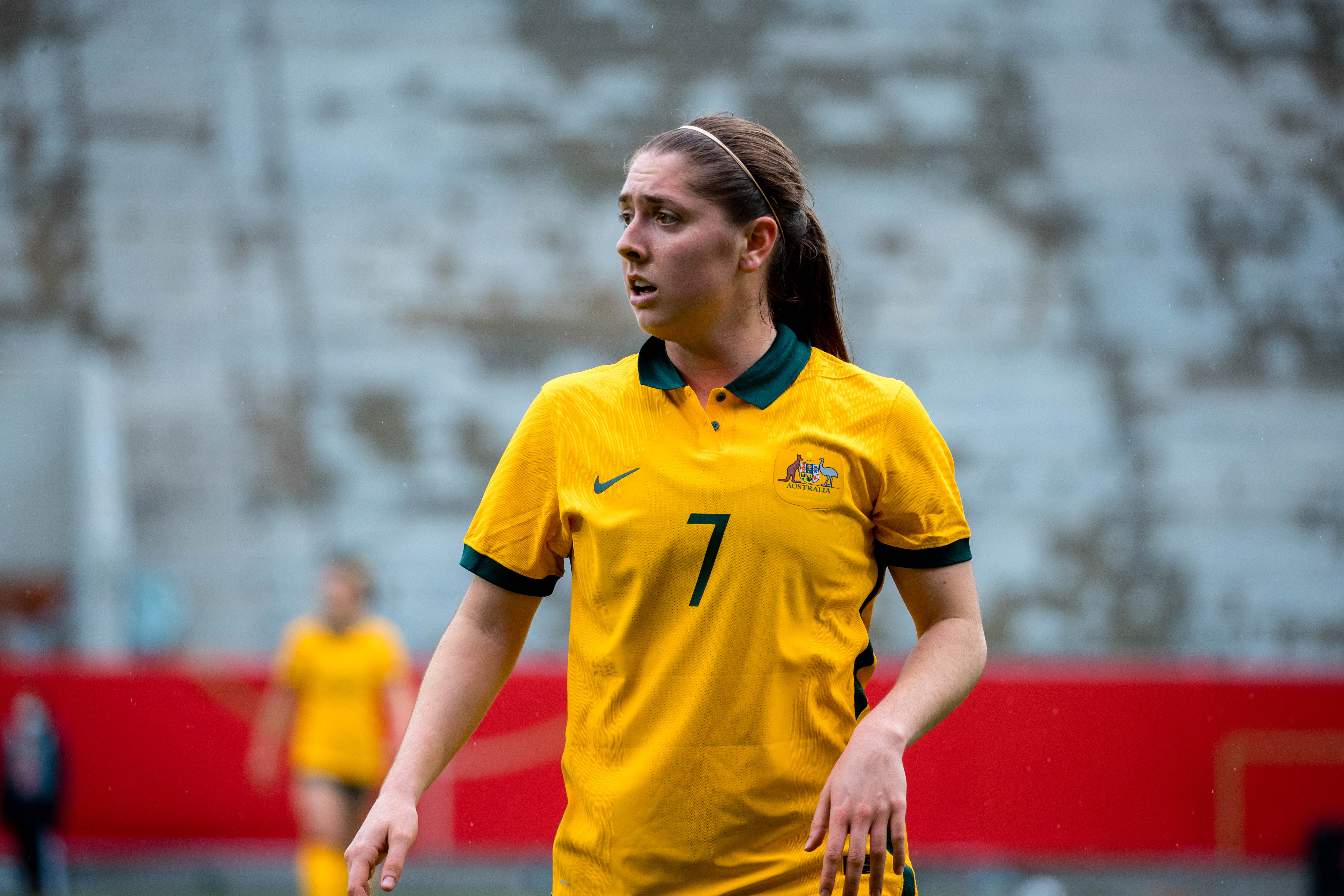 Karly Roestbakken playing against Germany in April 2021