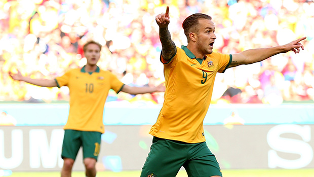 Adam Taggart in the Socceroos World Cup match against Spain.