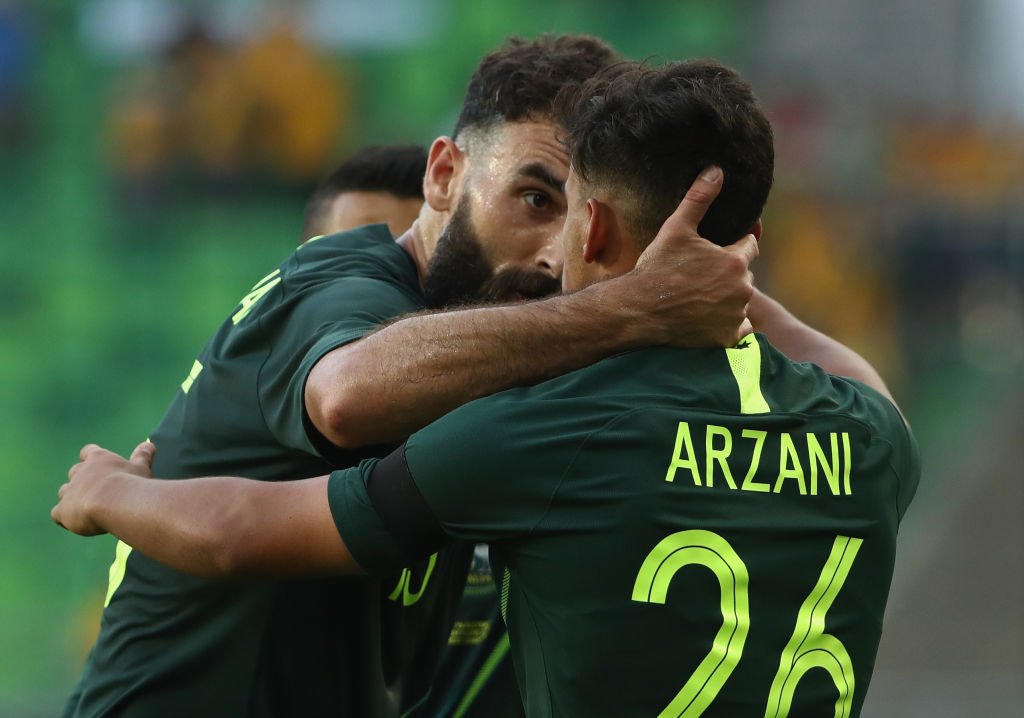 Daniel Arzani celebrates v Hungary