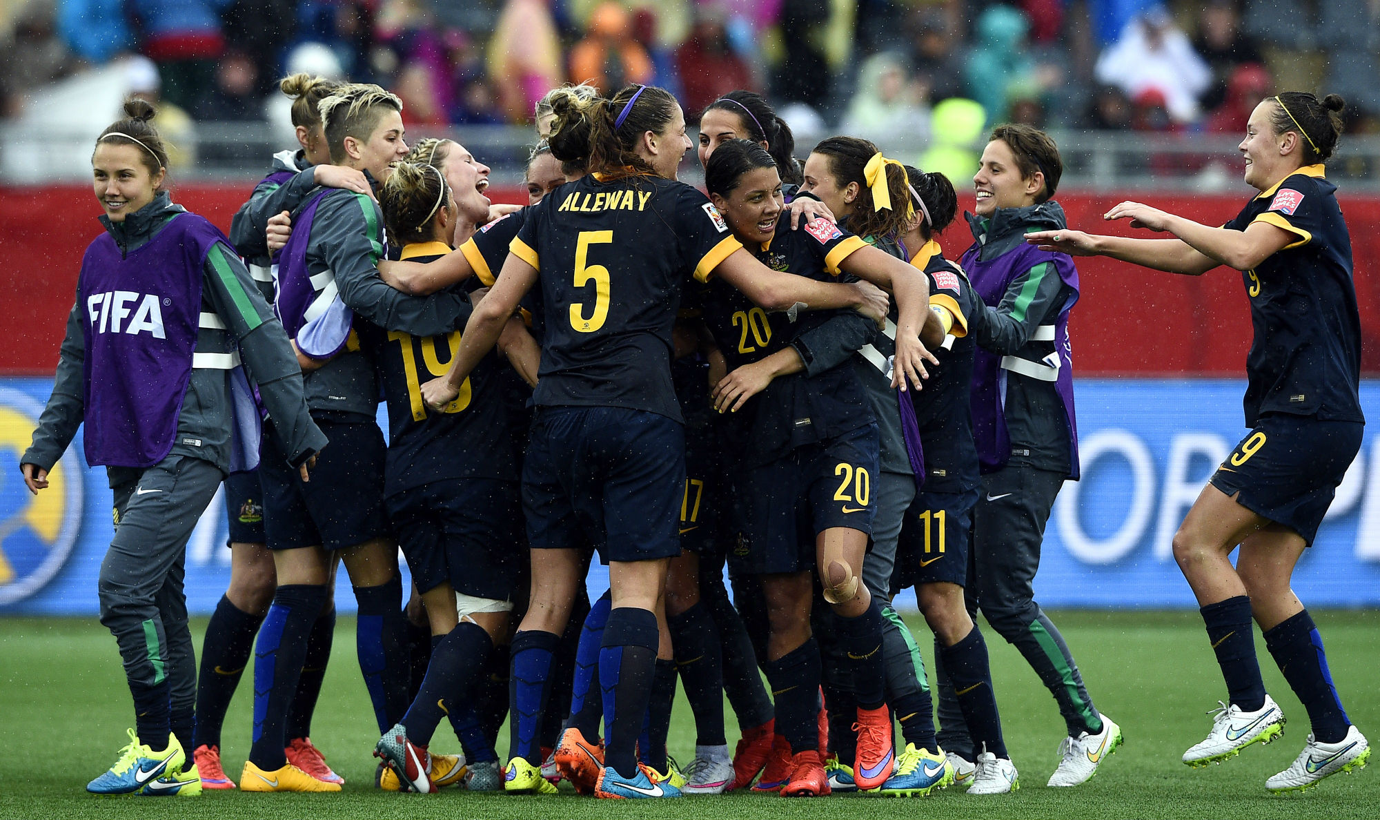 The Matildas celebrate advancing to the semi-finals after beating Brazil at FIFA Women's World Cup Canada 2015​​