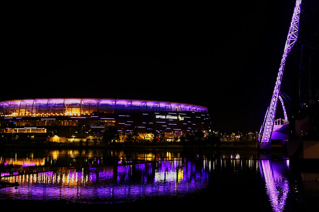 Optus Stadium lights up purple for the Hyundai A-League 2019 Grand