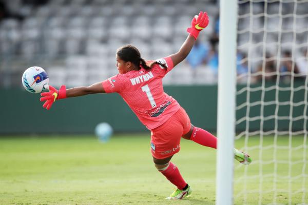 Jada Whyman makes a save with her left hand for Sydney FC