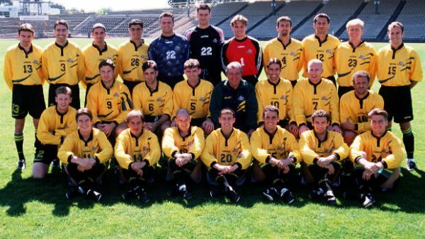 The Socceroos squad for a FIFA World Cup qualifier against Iran on home soil in 1997.